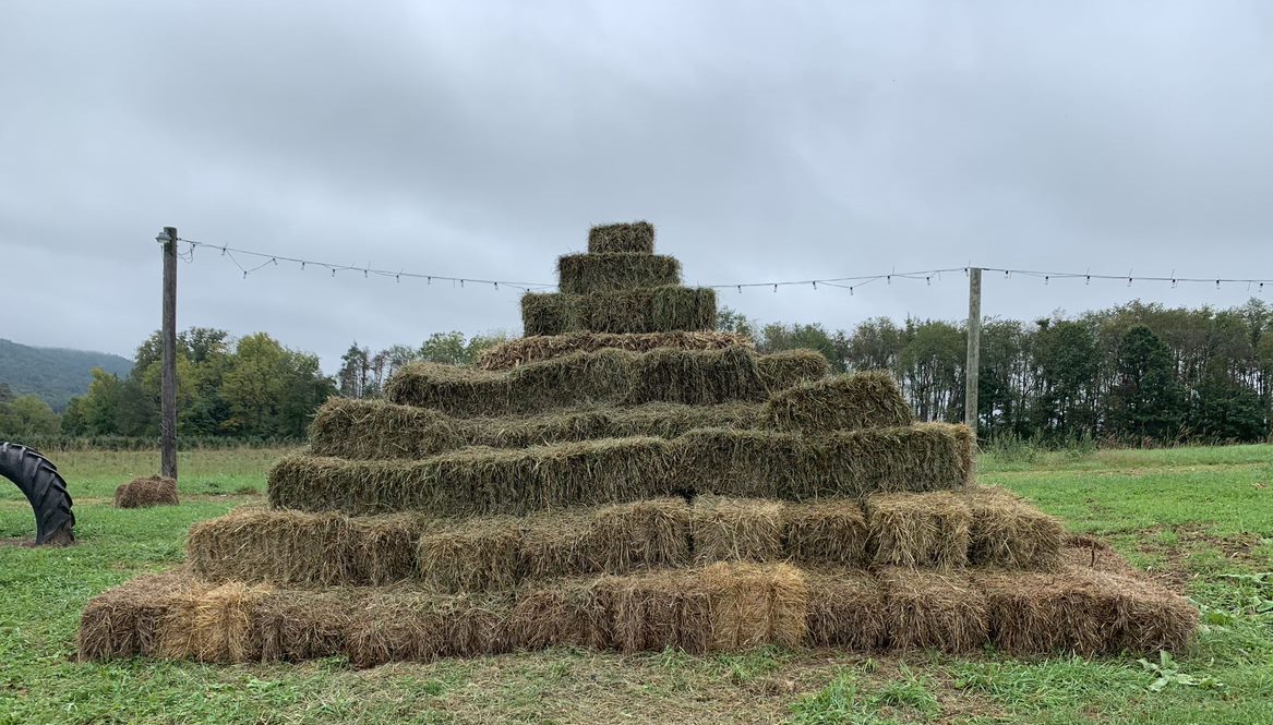 The hay-bale pyramid in the Harvest Play Area